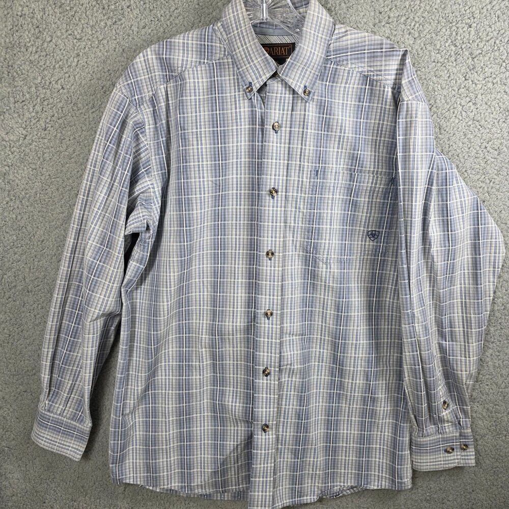 Ariat Men's Blue Plaid Long Sleeve Button Down Shirt Size S